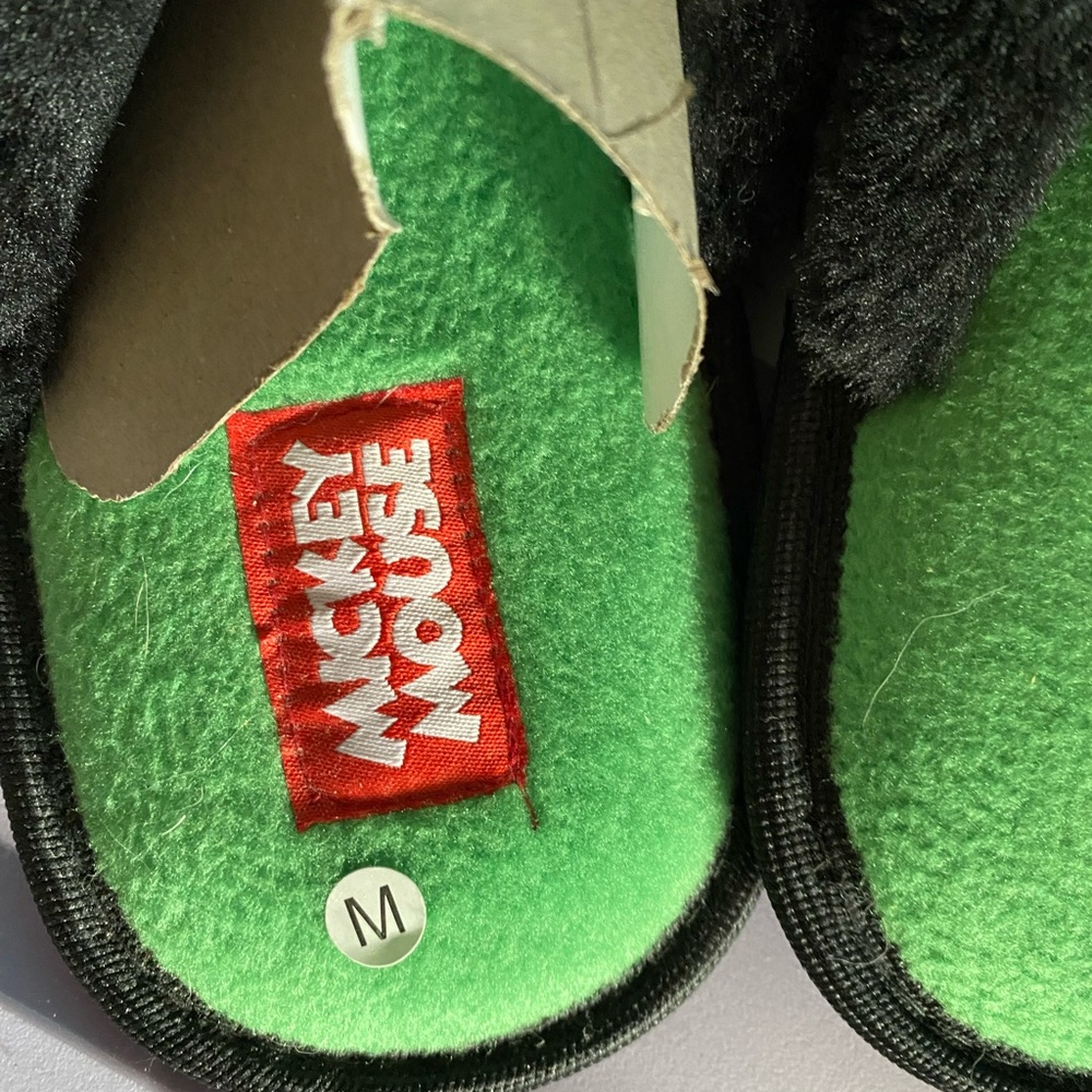 NWT Disney Mickey Mouse Christmas Slippers Plaid Fur Trim House Shoes Medium 7-9 - Picture 5 of 7